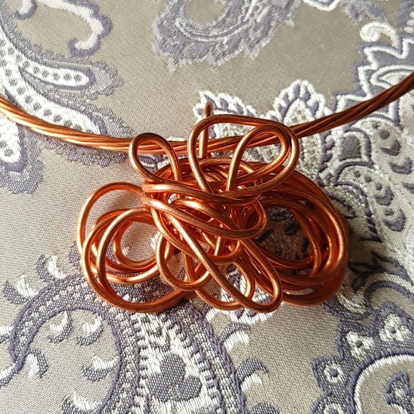 Handcrafted Artisan Copper Wire Necklace Pendant Abstract Twist Set Choker - Picture 2 of 12